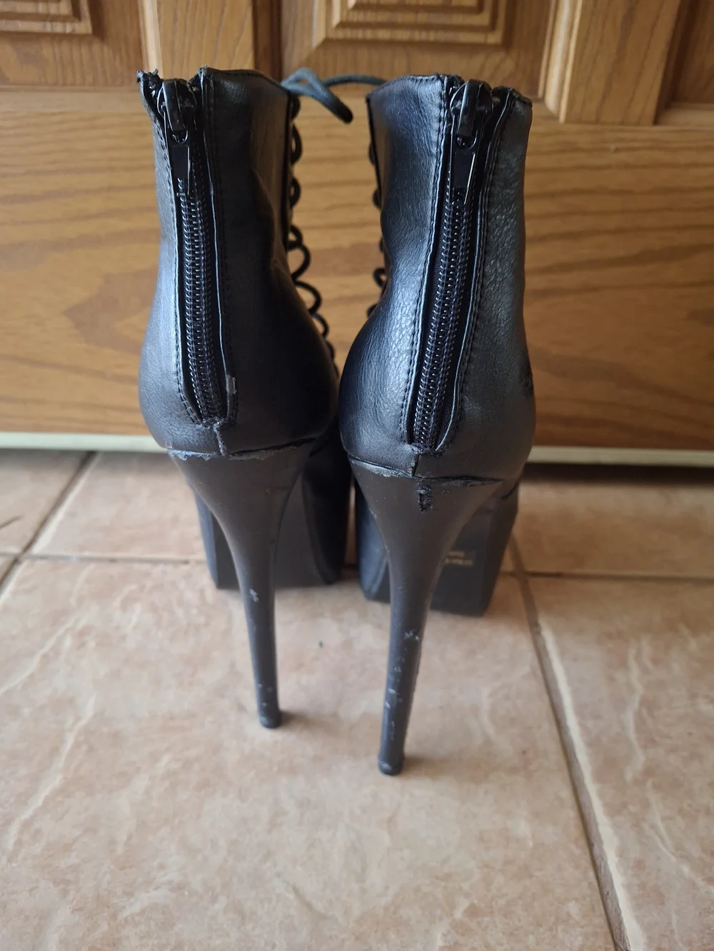 Women's Black Lace-Up Platform Ankle Booties
